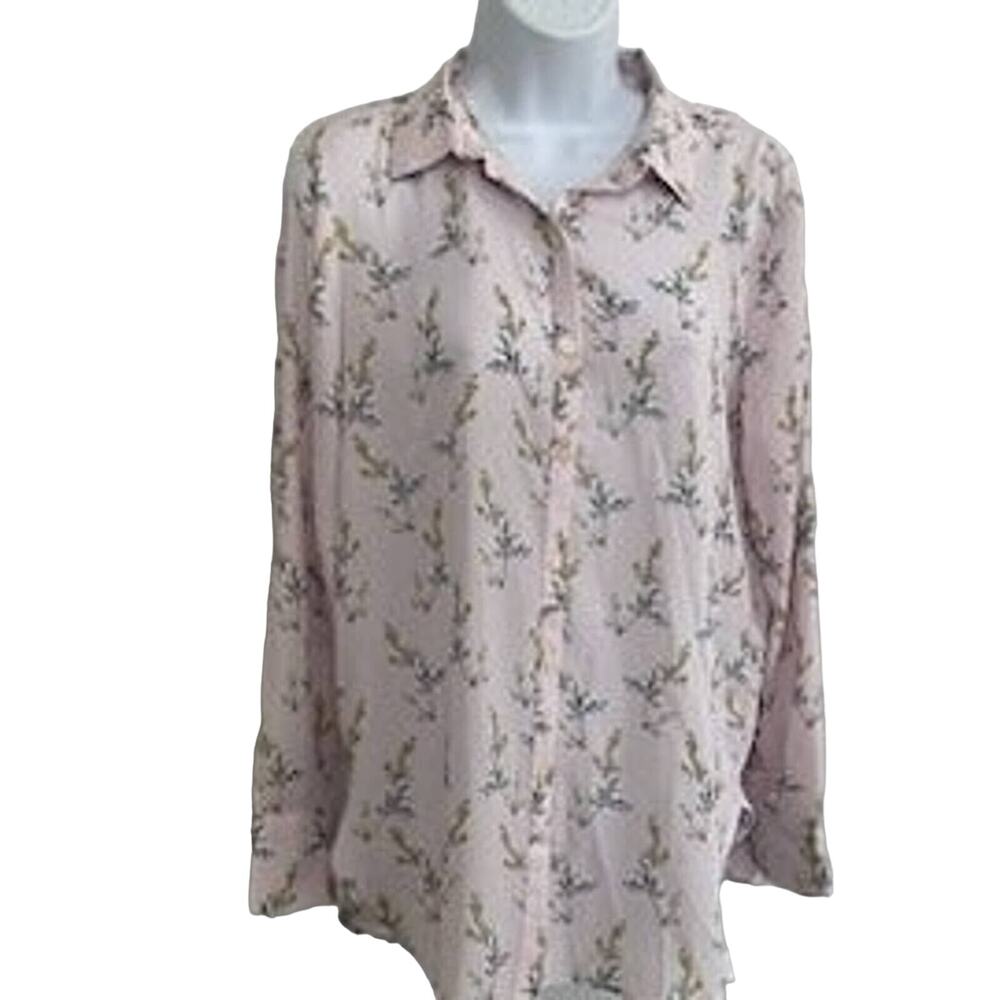 Loft Size S Sheer Floral Pattern Pinkish Lavender Tunic Blouse